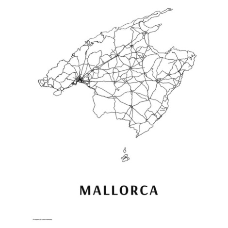 Mapa Mallorca black & white, 30 × 40 cm