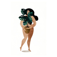 Ilustrace Nude With Plant, Kubistika, (26.7 x 40 cm)