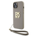 DKNY PU Leather Stack Logo Wrist Strap kryt iPhone 15 béžový