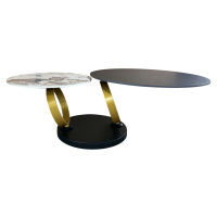 Estila Art deco kulatý otočný konferenční stolek Delin s kulatými deskami a kulatými zlatými oto