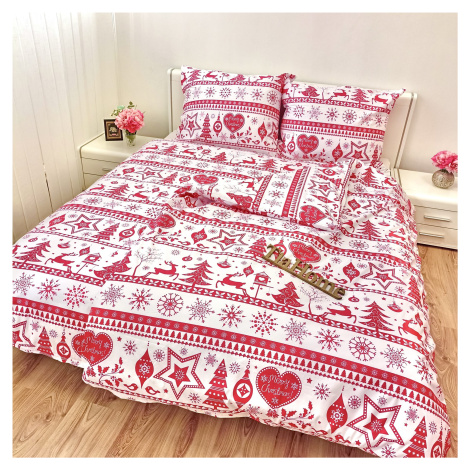 Povlečení bavlněné Vánoční povlečení Santa červený TiaHome - 1x Polštář 90x70cm, 1x Přikrývka 14