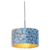 Závěsná lampa s velurovým odstínem motýly se zlatem 35 cm - Combi