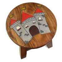Oriental stolička dřevěná, dekor hrad