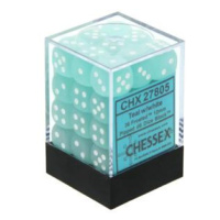 Chessex Sada 6-stěnných kostek 12mm - Matně modrozelená s bílými tečkami (36x)