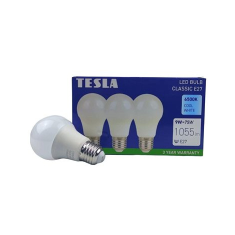 Tesla - LED žárovka BULB E27, 9W, 230V, 1055lm, 25 000h, 6500K studená bílá, 220st 3ks v balení