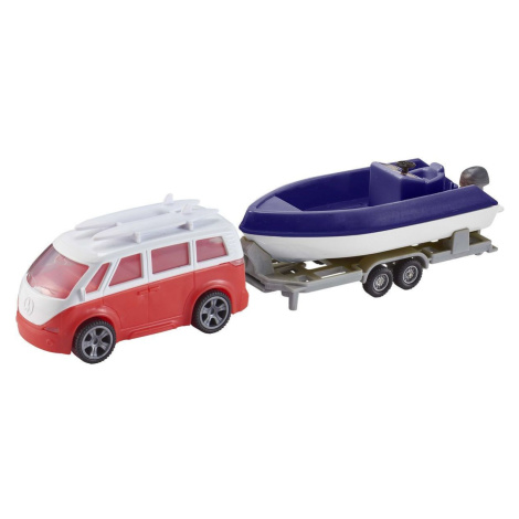 Halsall Teamsterz karavan s přívěsem a lodí (002) červené auto a fialový člun