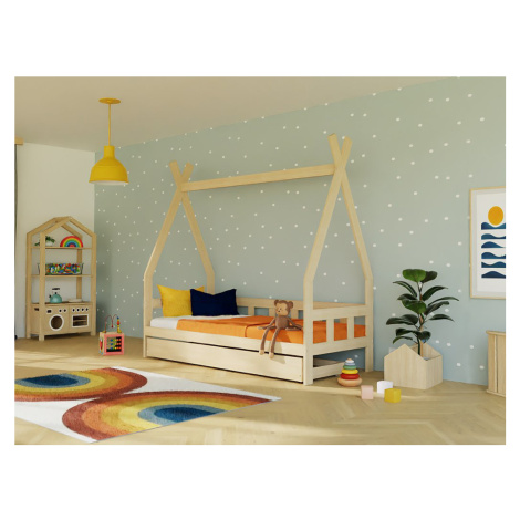 Benlemi Dětská teepee postel FENCE 4v1 ze dřeva se zábranou a úložným šuplíkem Zvolte barvu: Bíl
