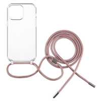 pouzdro na mobil Pouzdro Fixed Pure Neck s růžovou šňůrkou na krk pro Apple iPhone 13 Pro Max