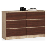 Ak furniture Komoda Kuba 120 cm 6 šuplíků dub sonoma/wenge