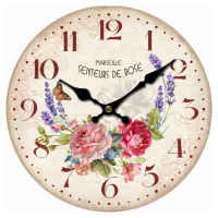 Dřevěné nástěnné hodiny Marseille flowers, pr. 34 cm