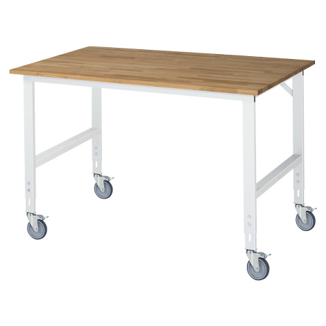 RAU Pojízdný pracovní stůl, podstavec 60 x 30 mm, š x h desky 1500 x 1000 mm, deska z bukového m