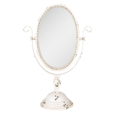 Bílé oválné stolní zrcadlo s patinou – 34x16x50 cm Clayre & Eef