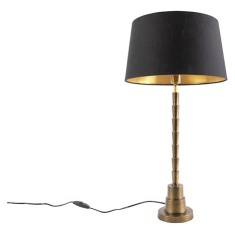 Stolní lampa ve stylu art deco bronzová s odstínem černé bavlny 35 cm - Pisos QAZQA