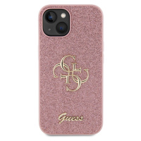 Zadní kryt Guess PU Fixed Glitter 4G Metal Logo pro Apple iPhone 13, růžová