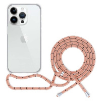 Spello Crossbody kryt se šňůrkou pro iPhone 15 Plus  transparentní / růžová šňůrka