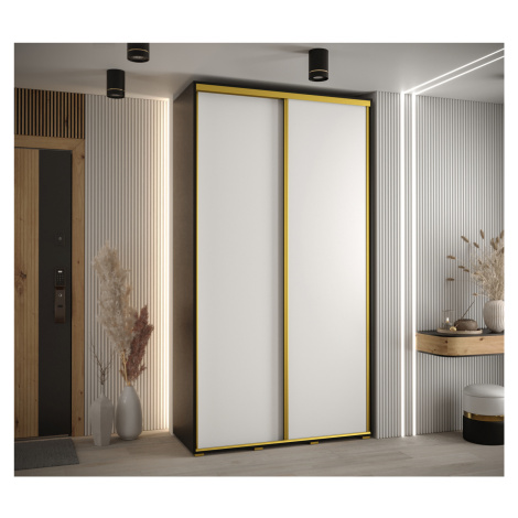 Šatní skříň YVONA 1 - 130/45 cm, černá / bílá / zlatá