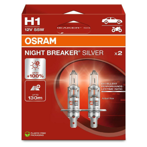 OSRAM H1 12V 55W P14.5s NIGHT BREAKER SILVER +100% 2ks 64150NBS-2HB