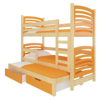 ArtAdrk Dětská patrová postel s přistýlkou SORIA Barva: borovice / oranžová