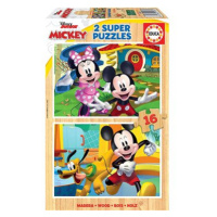 EDUCA Dřevěné puzzle Mickey a Minnie 2 × 16 dílků