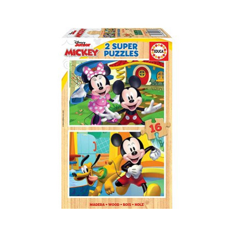 EDUCA Dřevěné puzzle Mickey a Minnie 2 × 16 dílků