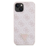 Guess PU 4G Strass Triangle Metal Logo Zadní Kryt pro iPhone 15 Pink