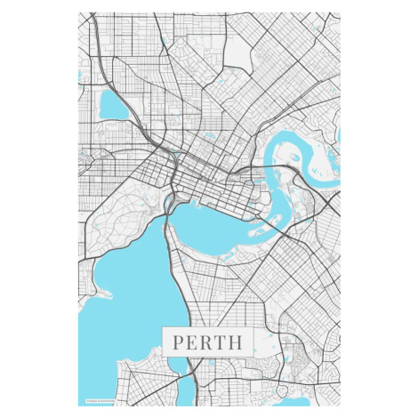 Mapa Perth white, 26.7 × 40 cm