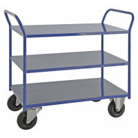 Kongamek Stolový vozík KM41, 3 etáže, d x š x v 1070 x 550 x 975 mm, modrá, 2 otočná a 2 pevná k