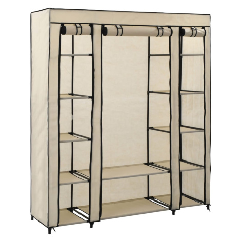 vidaXL Šatní skříň s přihrádkami a tyčemi krémová 150x45x176 cm textil
