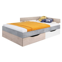 Studentská postel omega 120x200cm s úložným prostorem - bílá/dub/beton