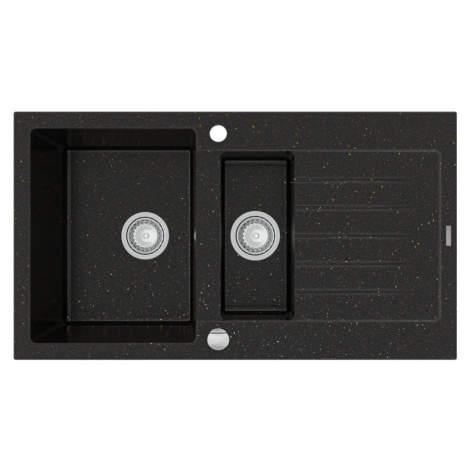 MEXEN Matias žula dřez 1,5-mísa dřez s vypouštěním krátký Board 900x505 mm, černá / kovové zlato