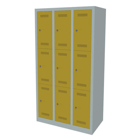 BISLEY Skříň s uzamykatelnými boxy MonoBloc™, 3 boxy na každý oddíl, šířka 900 mm, 3 oddíly, 9 b