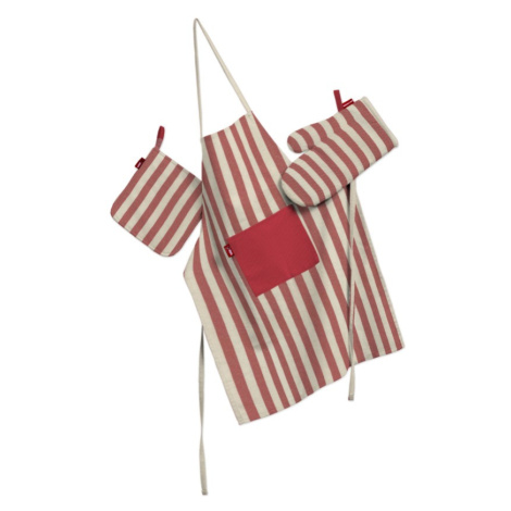 Dekoria Kuchyňský komplet - chňapka, rukavice a zástěra, červeno - bílá - pruhy, sada, Quadro, 1