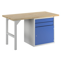 Dílenský stůl, stavebnicový systém, 2 zásuvky, 1 dveře, šířka 1500 mm, modrá