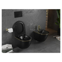 MEXEN Lena Závěsná WC mísa včetně sedátka s slow-slim, duroplast, černá mat/zlatá linka 30224075