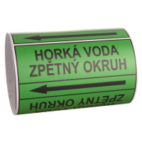 Páska na značení potrubí Signus M25 - HORKÁ VODA ZPĚTNÝ OKRUH Samolepka 130 x 100 mm, délka 1,5 