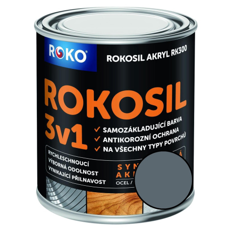 Barva samozákladující Rokosil akryl 3v1 RK 300 1100 šedá střední, 0,6 l ROKOSPOL