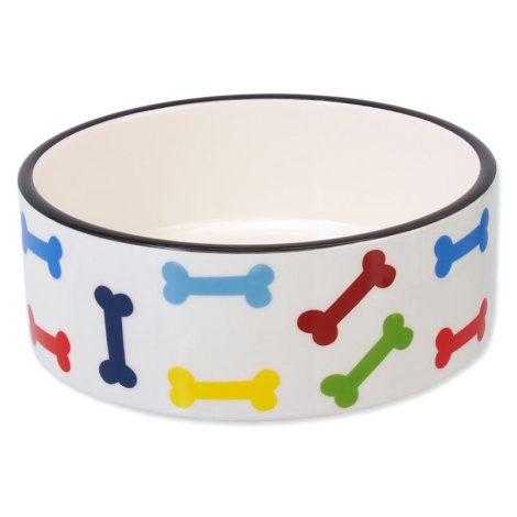 Miska DOG FANTASY keramická potisk barevné kosti bílá 15,5cm