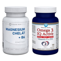 Pharma Activ Magnesium Chelát + B6 tob.60 + Omega 3 IQ Activ Vitamín E a D3 tob.100