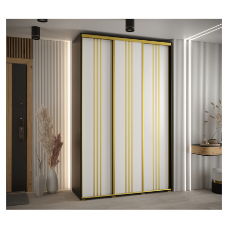 Šatní skříň ASIRI 6 - 150/45 cm, černá / bílá / zlatá