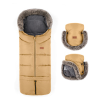 PETITE&MARS Set zimní fusak Arctic 4v1 + rukavice na kočárek Furry Elegant Caramel