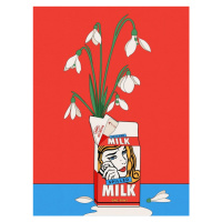 Ilustrace Snowdrops in Spilled Milk Carton Retro Illustration, Retrodrome, (30 x 40 cm)