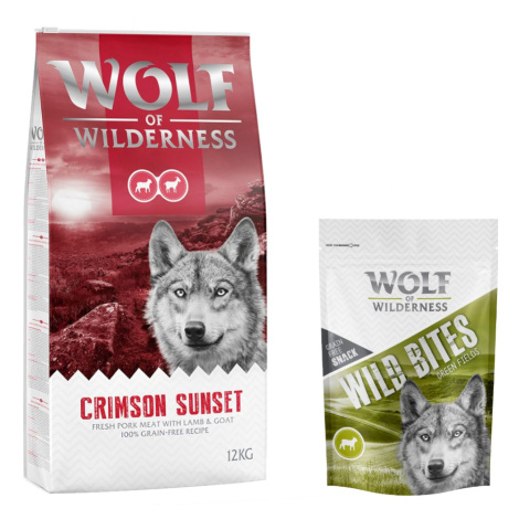 Wolf of Wilderness granule 12 kg + snack 180g zdarma! - Adult "Crimson Sunset" - jehněčí a kozí 