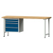 ANKE Dílenský stůl s rámovou konstrukcí, 2 zásuvky 90 mm, 2 zásuvky 180 mm, deska z bukového mas