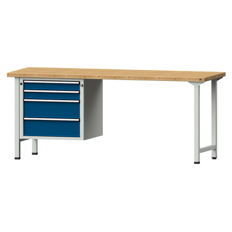 ANKE Dílenský stůl s rámovou konstrukcí, 2 zásuvky 90 mm, 2 zásuvky 180 mm, deska z bukového mas
