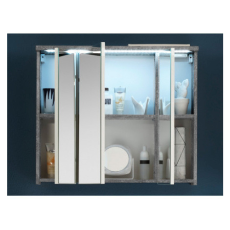 Koupelnová skříňka se zrcadlem a osvětlením Pool, šedý beton Asko