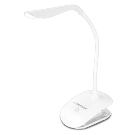 Stmívatelná LED stolní lampička s klipem, 3W, studené světlo, bílá ESPERANZA