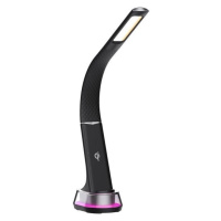IMMAX LED stolní lampička CORELLA, Qi nabíjení, RGB podsvícení, stmívatelná, černá / stříbrná - 