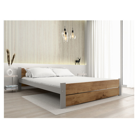 Postel IKAROS DOUBLE 140 x 200 cm, dub artisan/šedá Rošt: S laťkovým roštem, Matrace: Matrace So