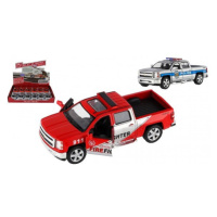 Auto Kinsmart Chevrolet 2014 Silverado Policie/Hasič kov/plast 13cm na zpětné nat. 2 barvy 12ks 