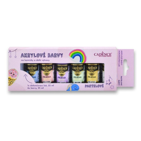 Akrylové barvy na kamínky s lakem Cadence - pastelové barvy, sada 6 ks + akrylový lak 25 ml